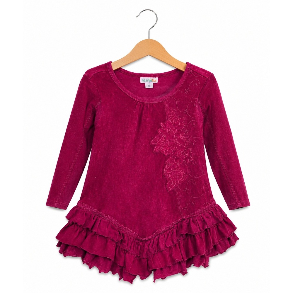 naartjie Girls Dress Tunic Top Size 4 Years Cranberry Vintage Lace Velour Winter